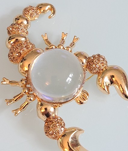 HUGE 3" JELLY BELLY BUG LUCITE SCORPION BROOCH PIN VINTAGE STYLE CHAMPAGNE RS - Picture 14 of 24