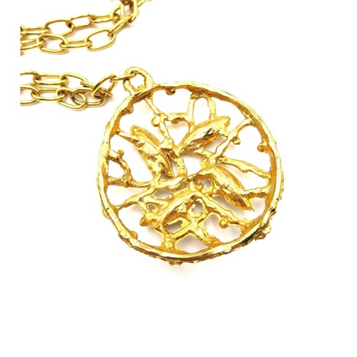 VTG Gold Tone Brutalist Rhinestone Medallion 23" Necklace Statement Industrial - Picture 6 of 7