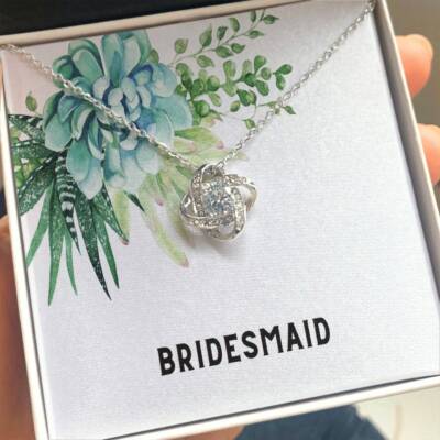 Bridesmaid, CZ Cubic Zirconia, Love Knot Necklace, Bridal Necklace Gift, Gifts f