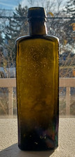 Olive Green Unembossed Square Schnapps Type Liquor Bottle Circa 1860s