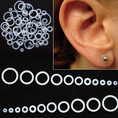 15 PC LOT CLEAR RUBBER BAND O RING REPLACEMENT PLUG GAUGE TAPER EAR PIERCING 79