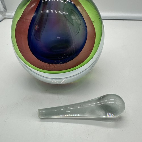 Murano Italian Sommerso Art Glass Perfume Bottle Red Green Purple Clear Stopper - Picture 5 of 9