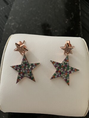 STARS RUBY ROSE GOLD COLORED OVER .925 Solid Sterling EARRINGS