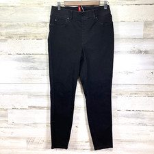 SPANX Womens Black Pull On Stretch Tapered Leg Light Wash Jeans Size L