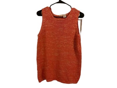 LINDEN HILL Sweater Women s Sleeveless Orange Knit Large