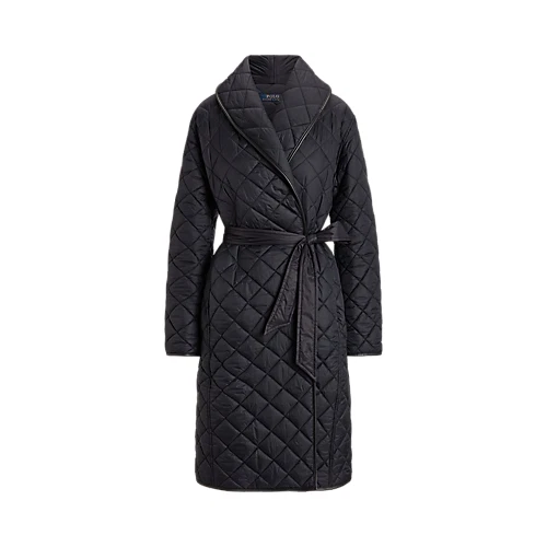 $698 Abrigo POLO Ralph Lauren Cuello Chal Cuero Borde Para Mujer Talla S Negro Foto 4 de 4