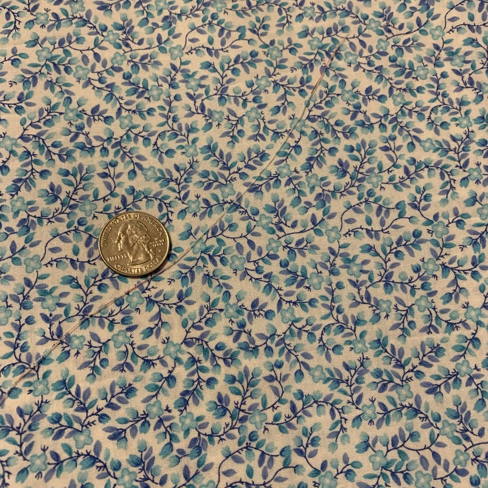 Vintage Woodrow Studio English Calico Fabric Blue White Floral 100% Cotton BTY - Image 4 of 4