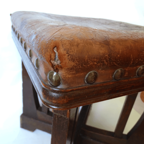 Wiener Jugendstil Hocker, Eiche Stuhl, Secession Oak Stool, Austria, um 1900 - Zdjęcie 7 z 12