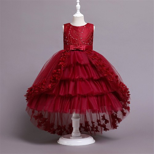 Kids Flower Girls Princess Bridesmaid Party Tulle Dress Pageant Prom Ball Gown - Picture 17 of 37