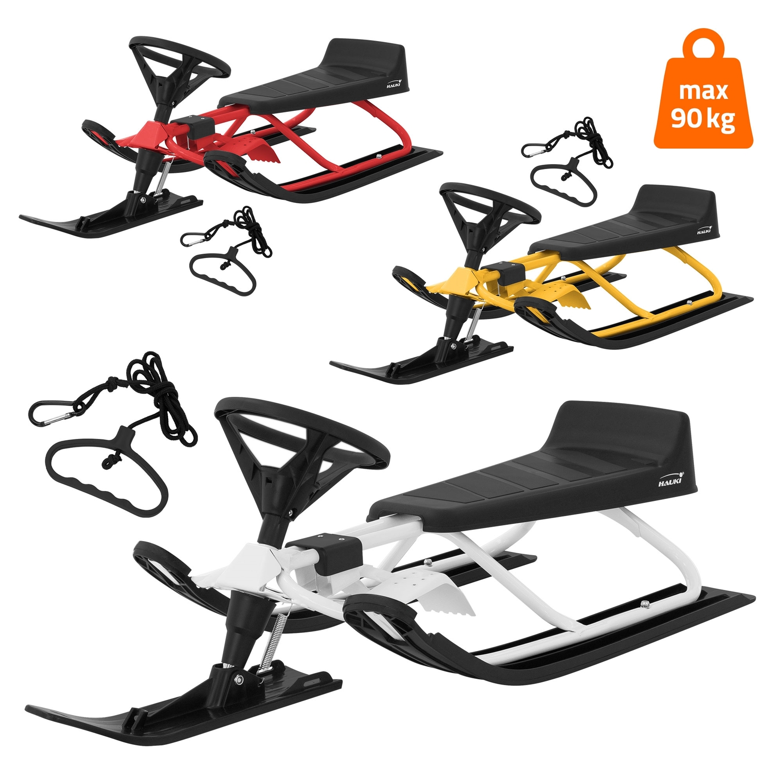 Trineo de nieve con volante y freno de pie deslizador infantil de hasta 60kg