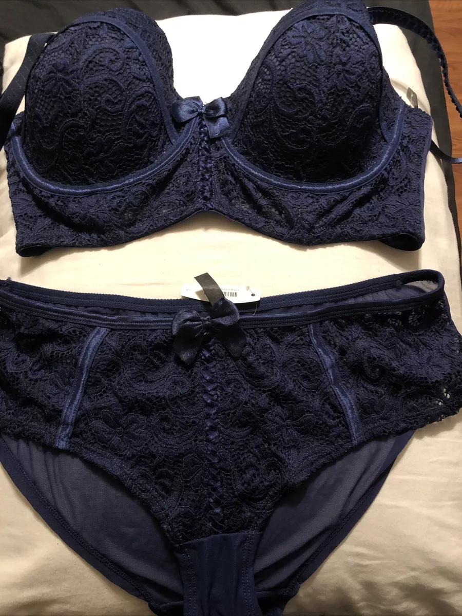 adore me new with tags navy blue lace 36dd large bra panty set