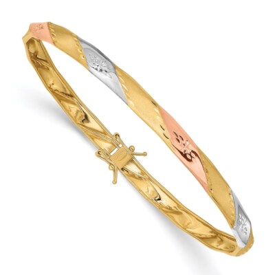 Flex Armreif echt 14kt mit weißem und roséfarbenem Rhodium poliertem Satin Diamantschliff