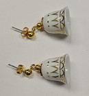 Vintage Avon Porcelain White Christmas Bells Gold Accents Pierced Earrings