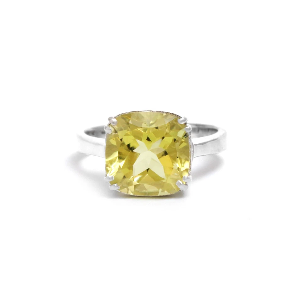 Anillo solitario de cuarzo limón anillo de boda de plata de ley 925 anillo de aniversario Foto 2 de 4