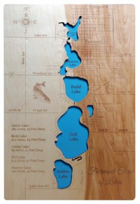 Fairmont Chain of Lakes, MN - Laser Cut Wood Map | Wall Art