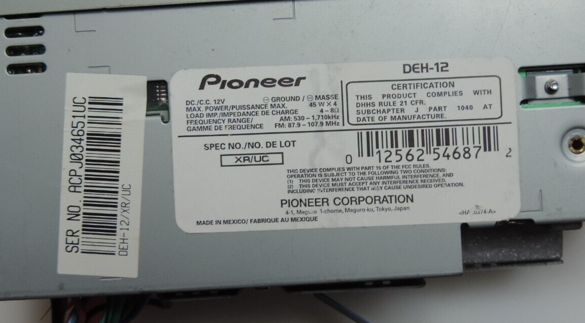 deh【12/20】 Pioneer DEH-12 CD Player In Dash Receiver for sale online | eBay
