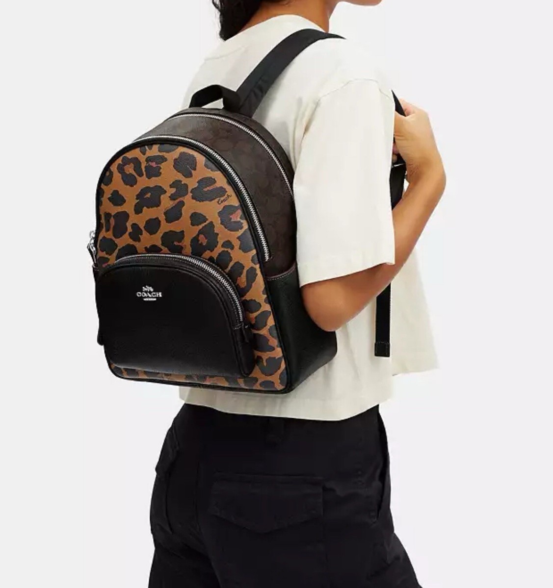 NWT COACH CN764 Court Backpack With Signature Canvas And Leopard