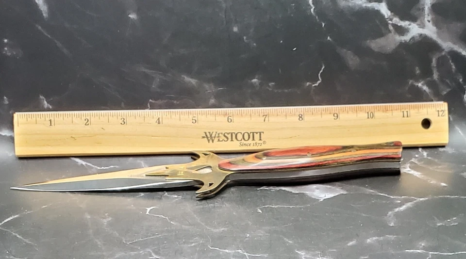 VTG Rainbow Boot Dagger Knife Hand Made w/Leather Case Natural Wood Handle - Image 4 of 4