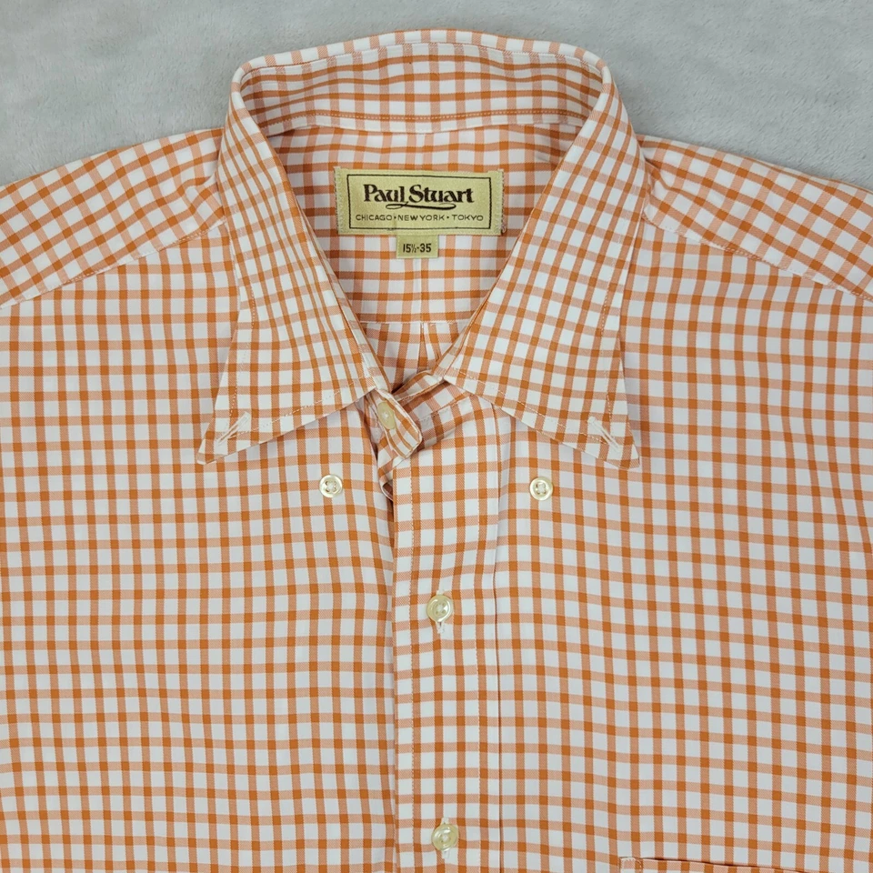 Paul Stuart Shirt Men 15.5 Vintage Dress USA Made Button Up Long Sleeve Gingham - Image 2 of 4