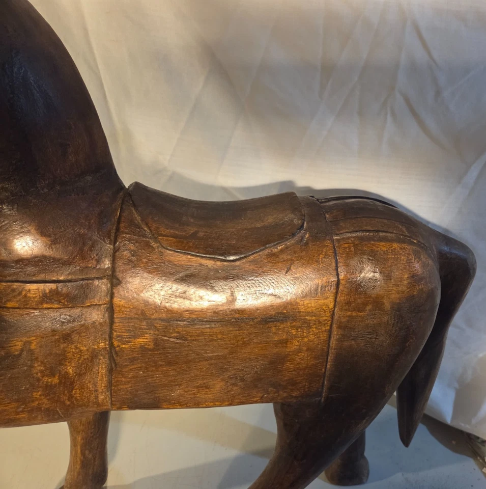 Extra Large Hand Carved Solid Wooden Prancing Horse Sculpture 24x26.5 x 5 inches - Image 3 of 4