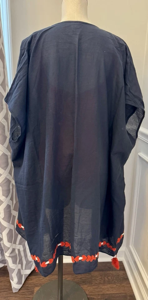 J. Cubierta de playa bordada Crew para mujer en azul marino y naranja rojizo talla única Foto 4 de 4