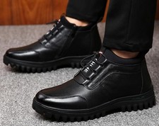 Casual Men's Round Toe Lace up Ankle Boots Leather Business Retro Thick fur Shoe