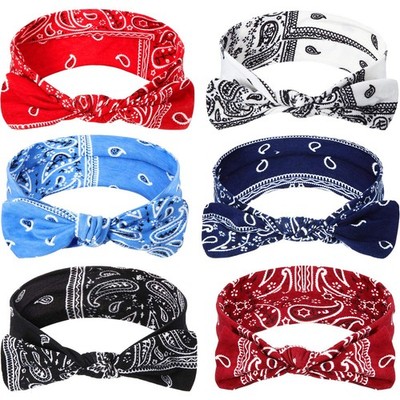 6 Pieces Bandana Paisley Headbands Boho Bow Knot Headwrap Retro Flower Printe...