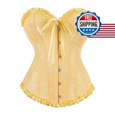 Women's Overbust Costume Corset Renaissance Victorian Halloween Gold Size S