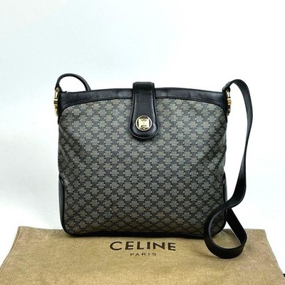 Celine Triomphe Bucket Shoulder Bag Black PVC Used From Japan