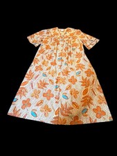 Vtg Granada House Gown Maxi Brown Tropic Floral Med Mrs Roper House Mumu Kaftan