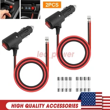 2pcs 12-24V Fused LED Car Cigarette Lighter Plug Socket Cable Adapter w/ Switch