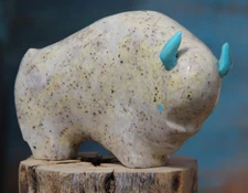 Buffalo Zuni Fetish Carving by Lynn Quam, Turquoise Horns and Inlay Eyes