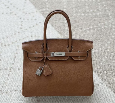 Auth Hermès Birkin 30 Medium Top Handle Bag Gold Togo Leather Silver Hardware