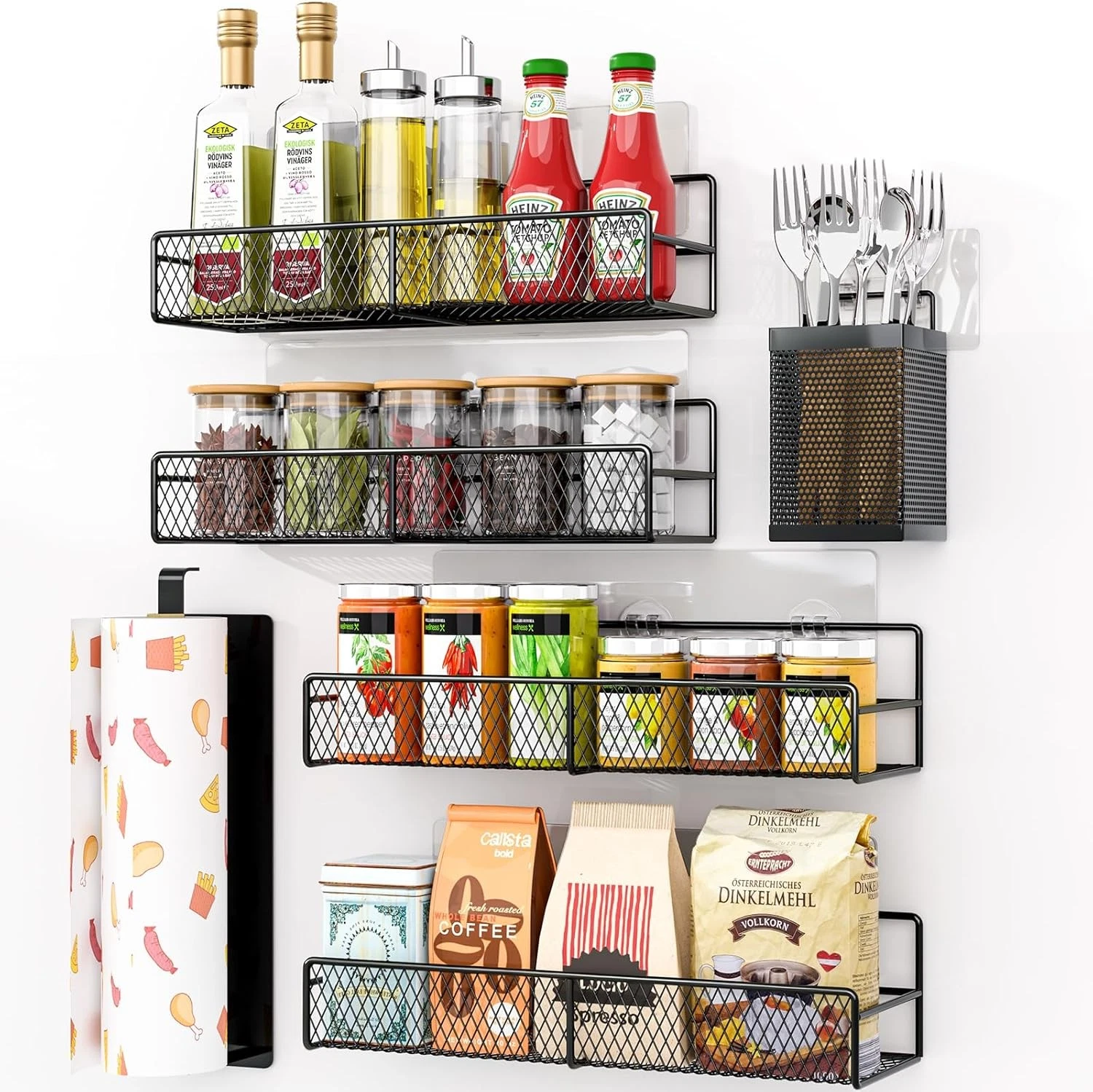 DTUQTX Spice Rack Wall Mounted 6 Pack 100% Metal & Strong Adhesive Spice