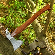 CUSTOM Hand FORGED DAMASCUS STEEL VIKING OUTDOOR CAMPING HATCHET TOMAHAWK Axe