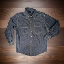VTG Levi's Red Tab Denim Work Shirt Adult Large Dark Blue Metal Buttons 90s Y2K