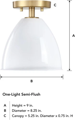 Biba 8.25" Brushed Gold Semi-Flush Ceiling Light Fixture - Stylish & Modern - Picture 7 of 8