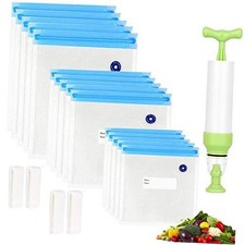 Reusable Sous Vide Bags 3 Sizes - 20 Pack with Hand Pump, Sealing Blue Kit