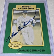 1987 Hygrade Baseball's All-Time Greats - Charlie Gehringer Autographed Card!