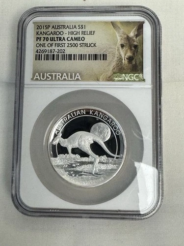 Australia 2015 Silver $1 Kangaroo High Relief NGC Proof 70 1/2500 Low Mintage