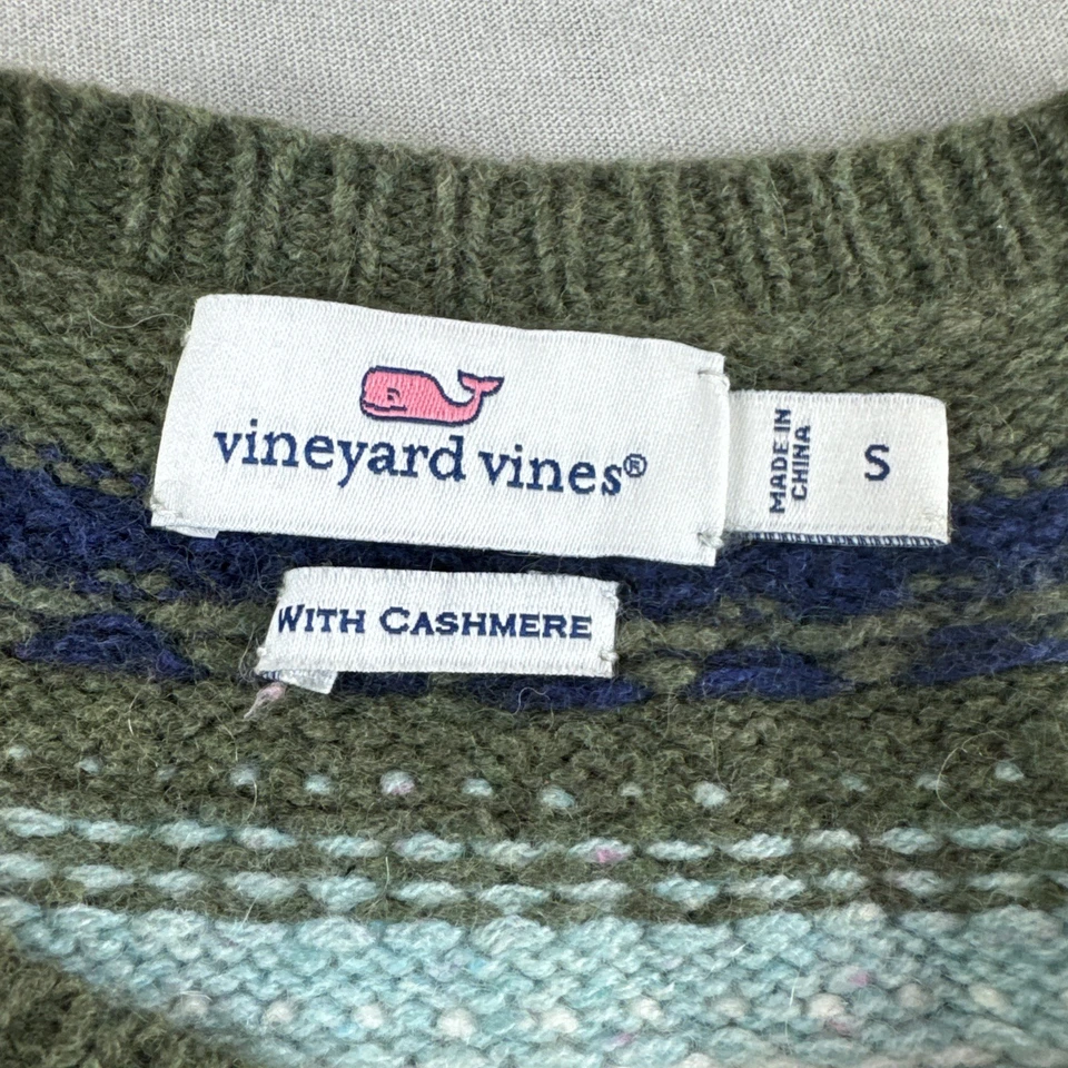 Suéter para mujer Vineyard Vines con yugo de cachemir Fair Isle S lana de angora verde Foto 3 de 4