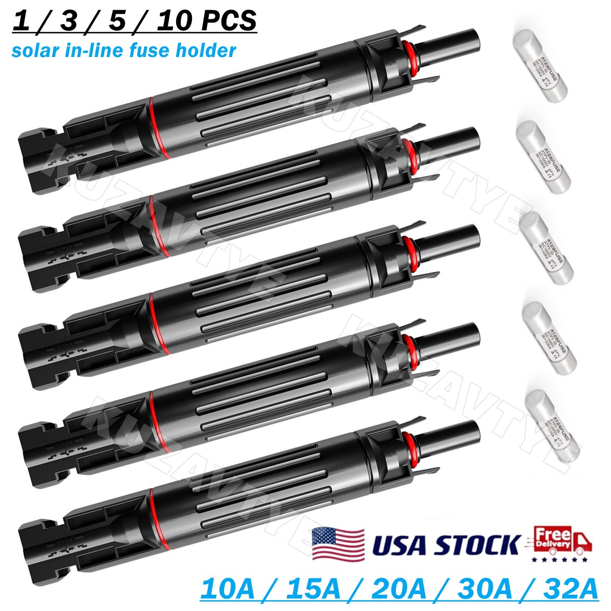 1~10PCS Solar Fuse PV Connectors Waterproof in-line Fuse Holder 10/15/20/30/32A