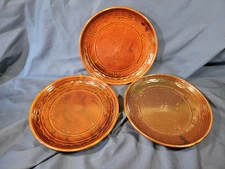 Mar Crest 9.5" Dinner Plate Brown Glaze Daisy Dot Pattern Set of 3
