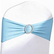 Baby Blue Chair Sashes 50 Pack, Light Blue Spandex Chairs Bands Bows with Buc...