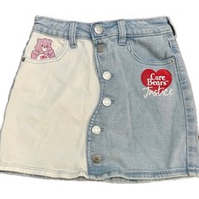 Justice x Care Bears Two-Tone Light Blue  White Denim Skirt Girl's Size 10