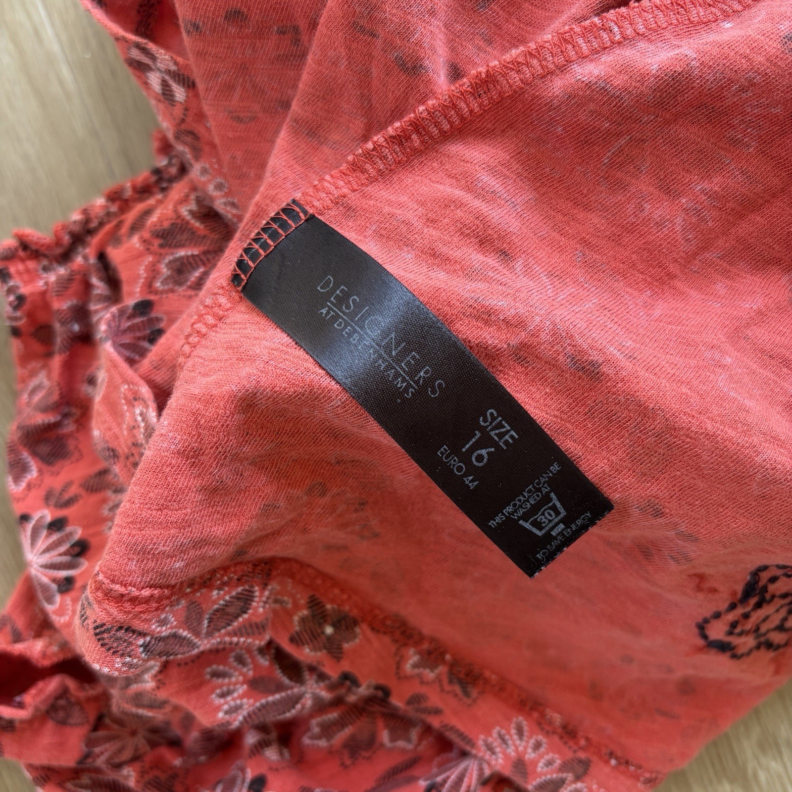 Rocha John Rocha RJR Coral Orange Black Floral Print T-Shirt Top UK Size UK 16 image 5
