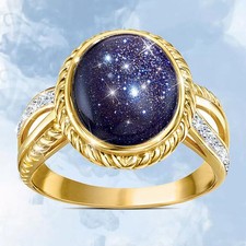 Rings Sz 6-10 Yellow Fashion Gold 18k Wedding Starry Women Plated Sky