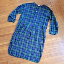 Vintage Vermont Country Store Flannel Nightgown Womens Med Blue and Green Plaid