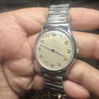 Working Vintage Timex Mens Watch 33mm Silver Tone Fit 7in Rare Quartz Running