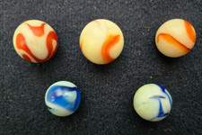 Lot 5 Vintage Marbles Glass Marble Swirl Patch USA 1940s/1950s 